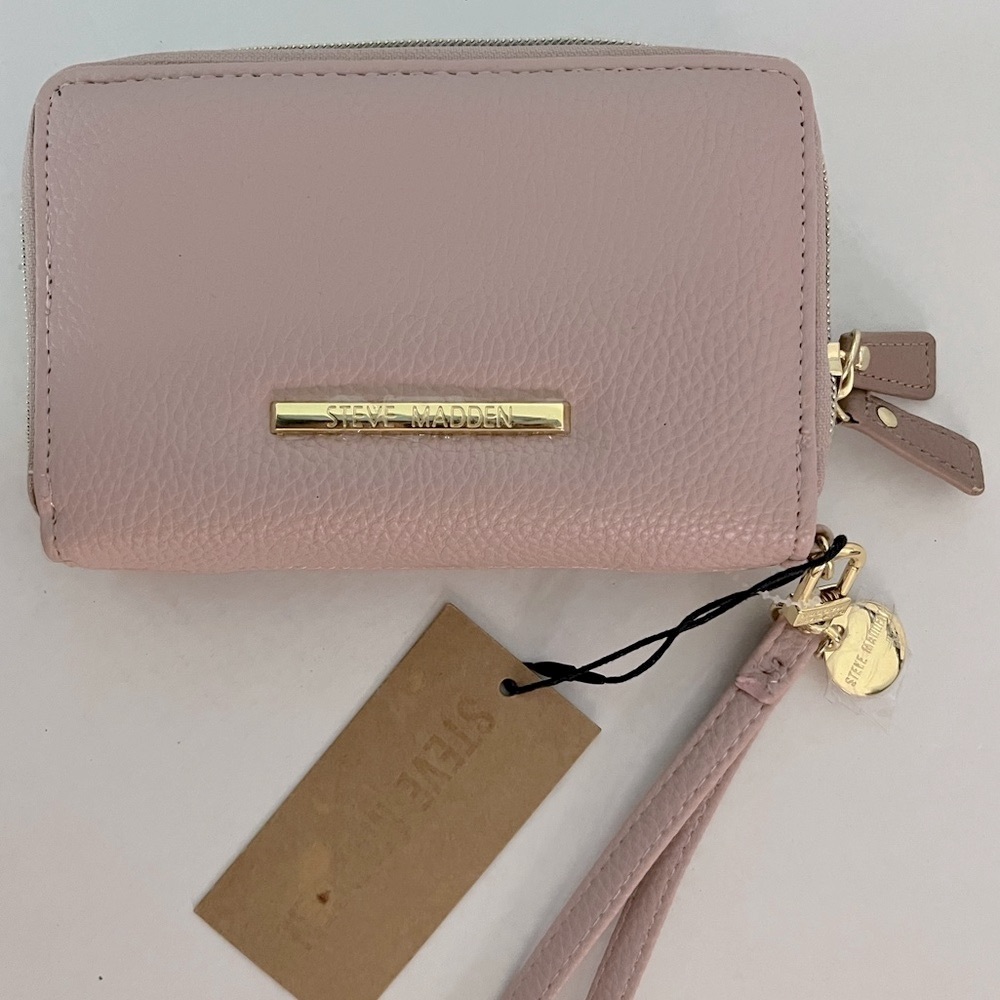 NWT STEVE MADDEN Blush Pink Double Zip Wristlet Wallet Blush Pink Gold Hardware - Picture 4 of 8